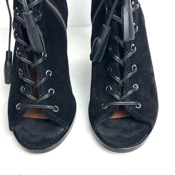Frye Black Suede Leather Dani
Whipstitch Peep Toe Lace zip Booties block Heel 8 - Picture 7 of 13